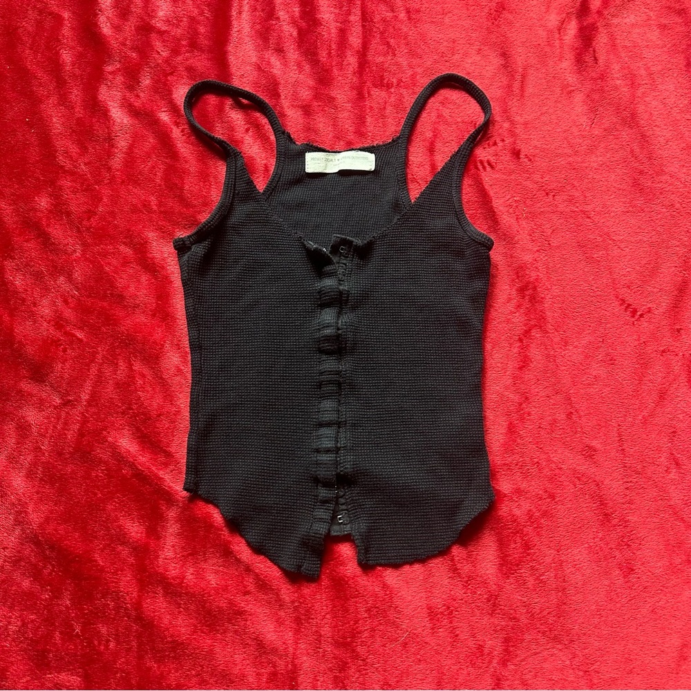 Goth Distressed Hook Eye Corset Style Black Front Closure Crop Tank Top